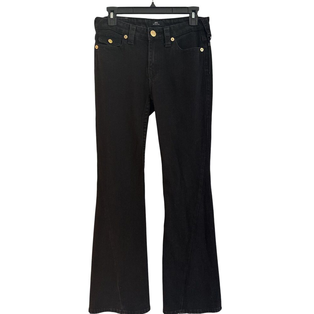 True Religion Joey Black Mid Rise Flare Jeans Gold Hardware Y2K NWT 27